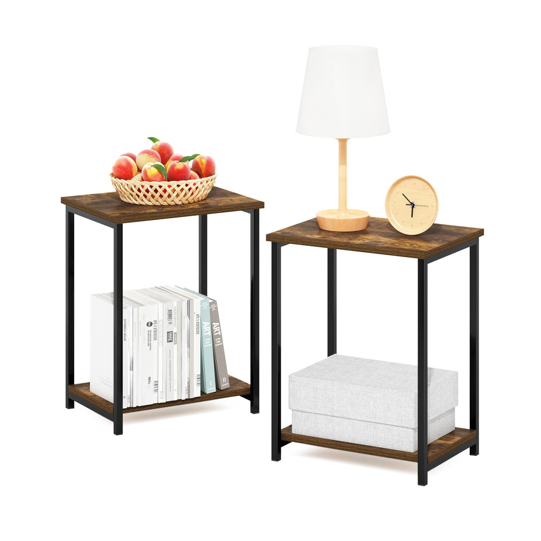 Furinno Simplistic Set of 2 End Table, Espresso/Black
