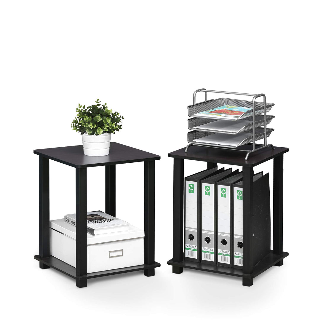 Furinno Simplistic Set of 2 End Table, Espresso/Black