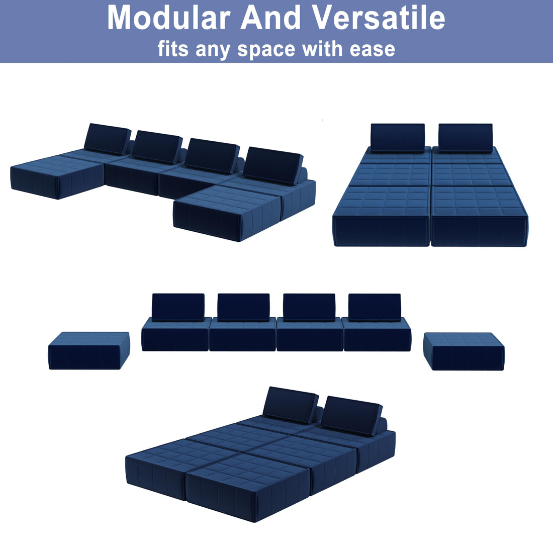 Modular Blue Corduroy Sofa Sleeper – 35"