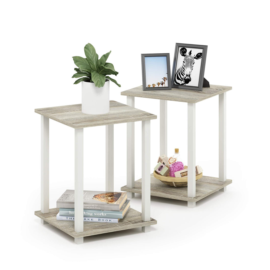 Furinno Simplistic Set of 2 End Table, Espresso/Black