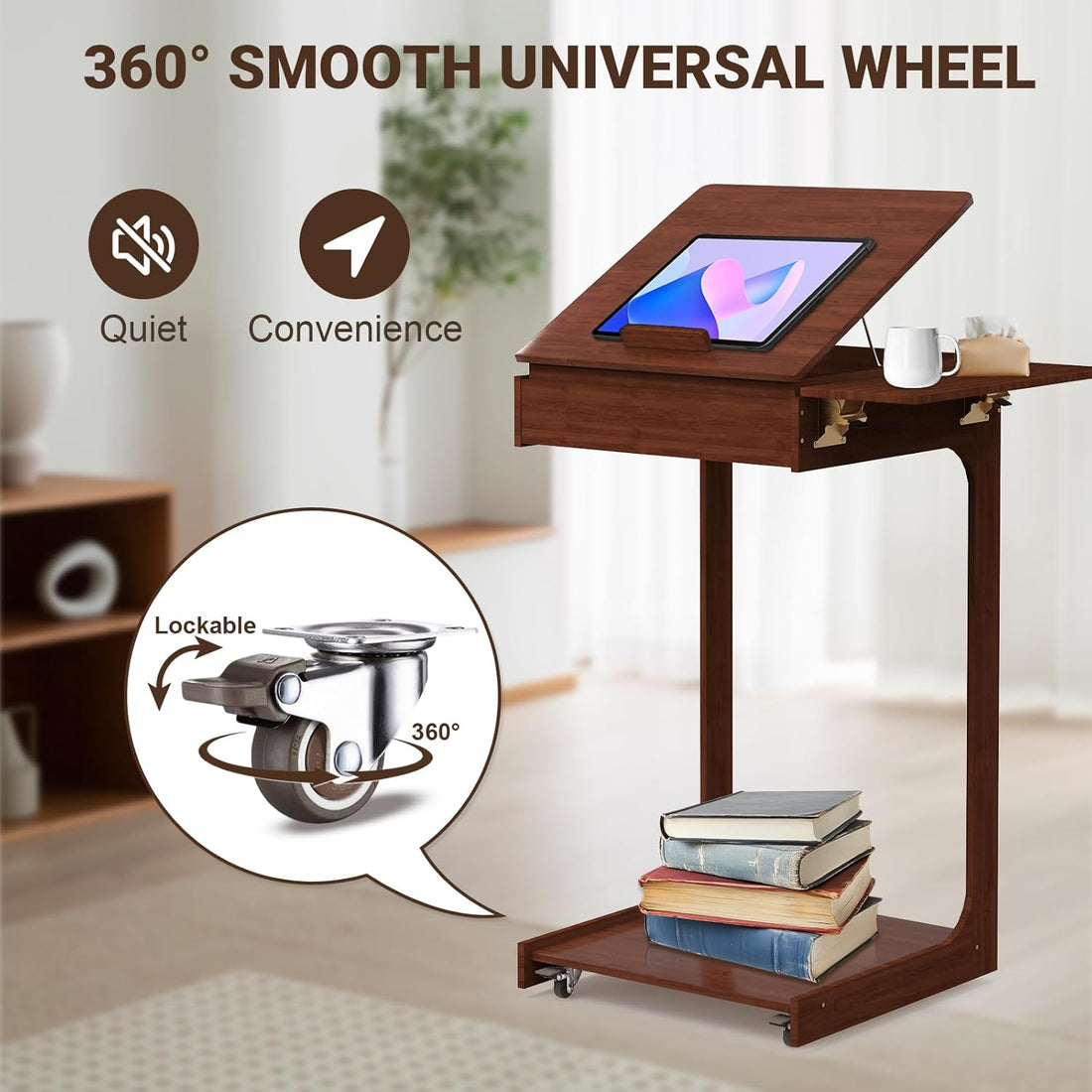 C-Shaped End Table with Wheels
