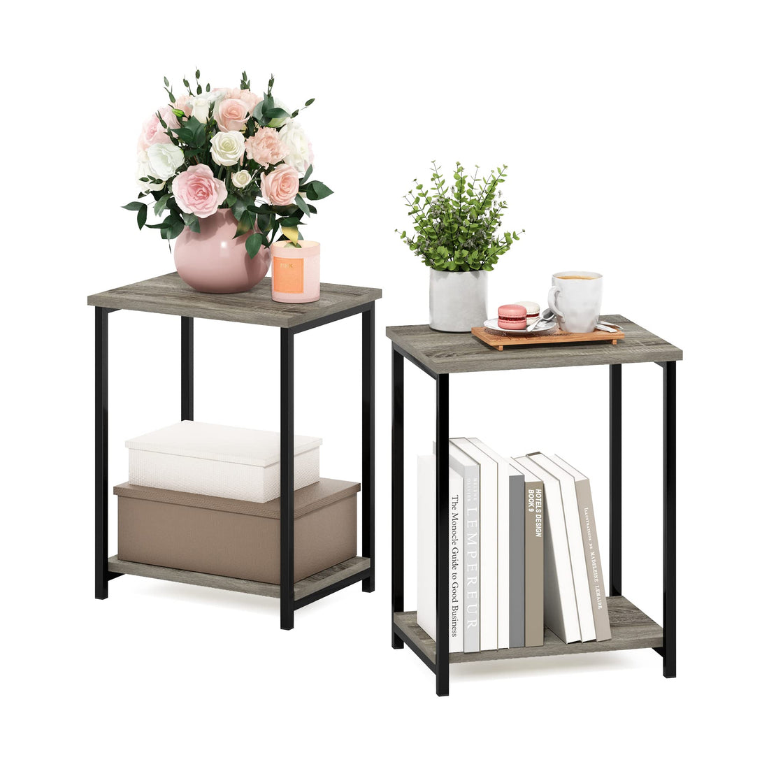 Furinno Simplistic Set of 2 End Table, Espresso/Black