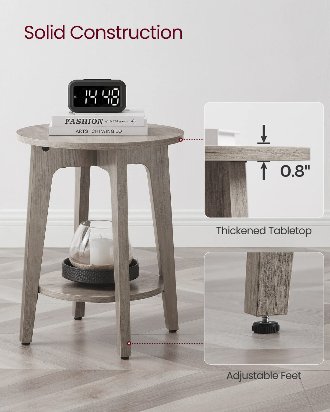 VASAGLE Round Side Table with Shelf