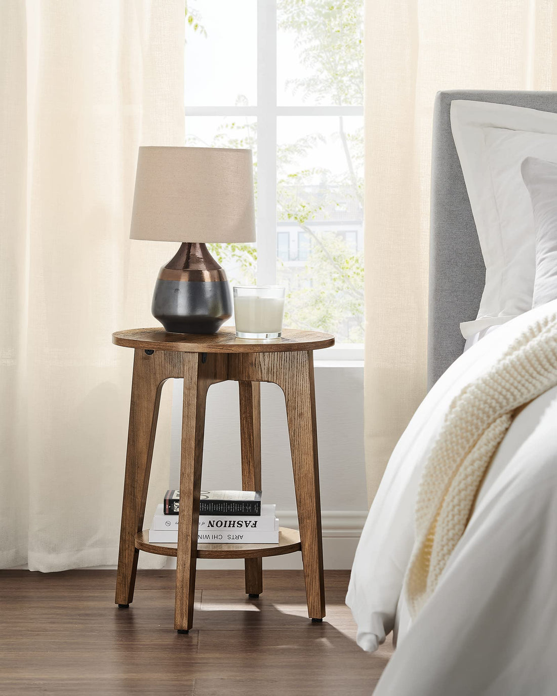 VASAGLE Round Side Table with Shelf