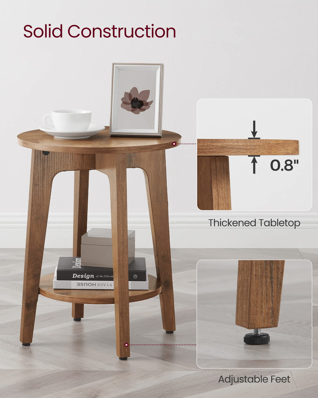 VASAGLE Round Side Table with Shelf