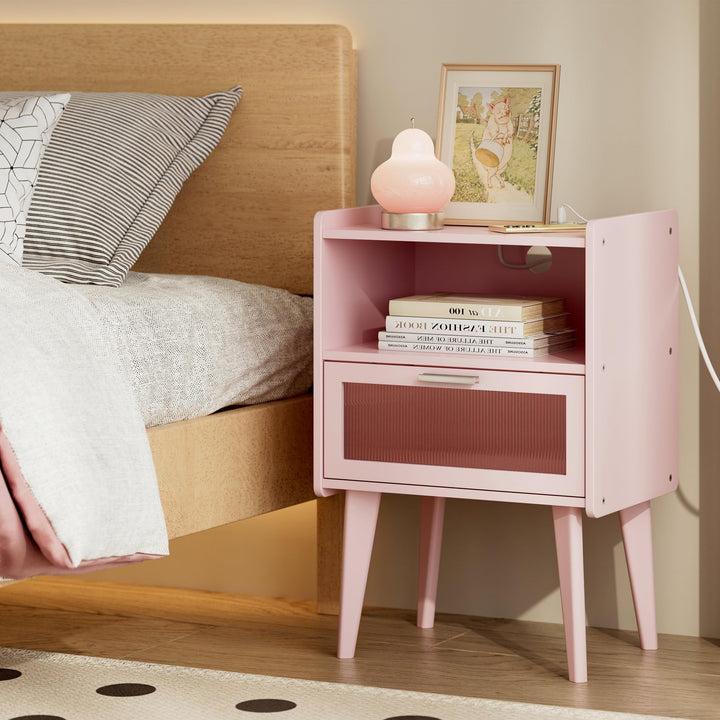 Black Nightstand with Charging Station