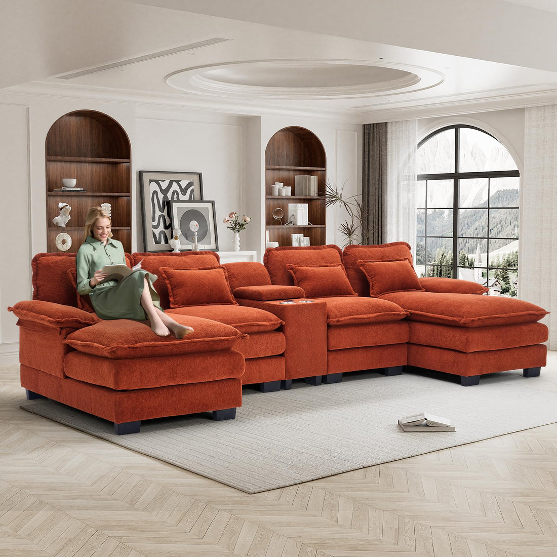 124" U-Shaped Cloud Sofa with USB