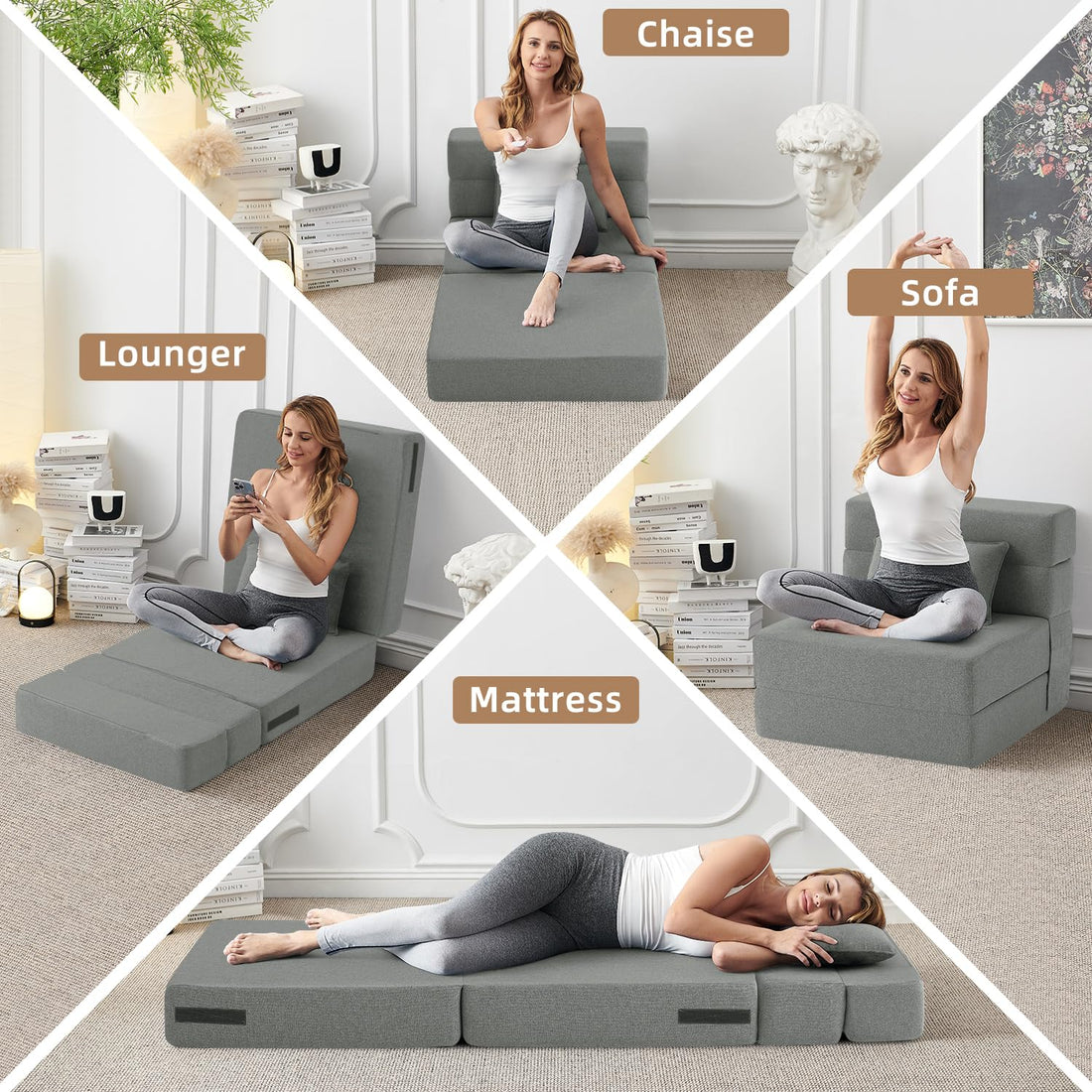 FILUXE Foldable Sleeper Chair – Dark Gray