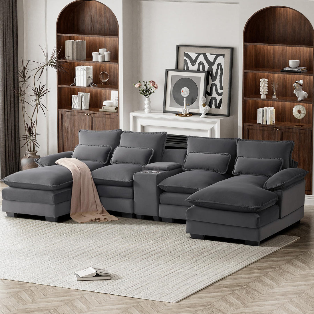 124" U-Shaped Cloud Sofa with USB