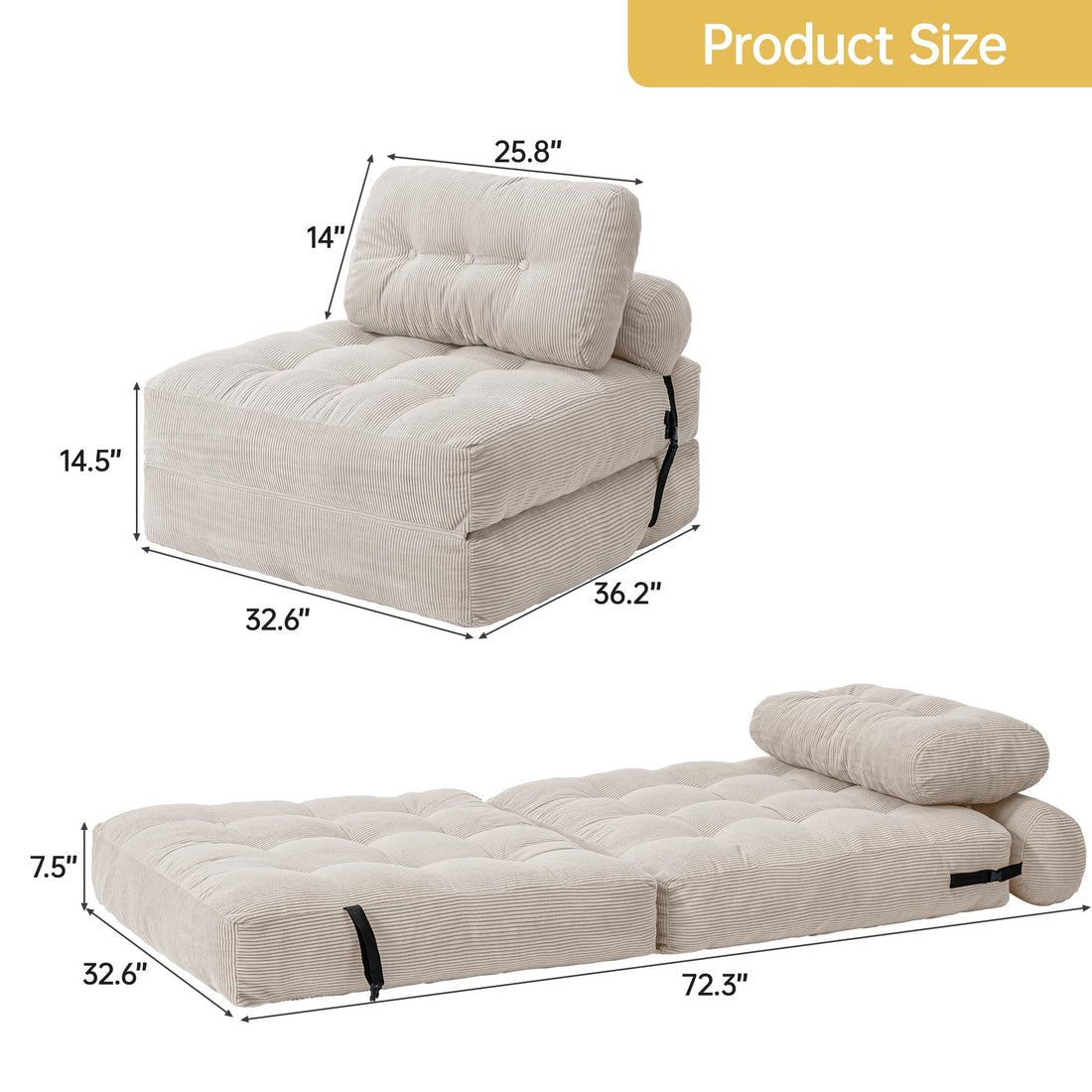 Folding Sleeper Chair Bed – Grey
