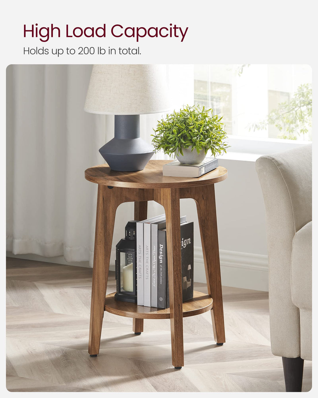 VASAGLE Round Side Table with Shelf