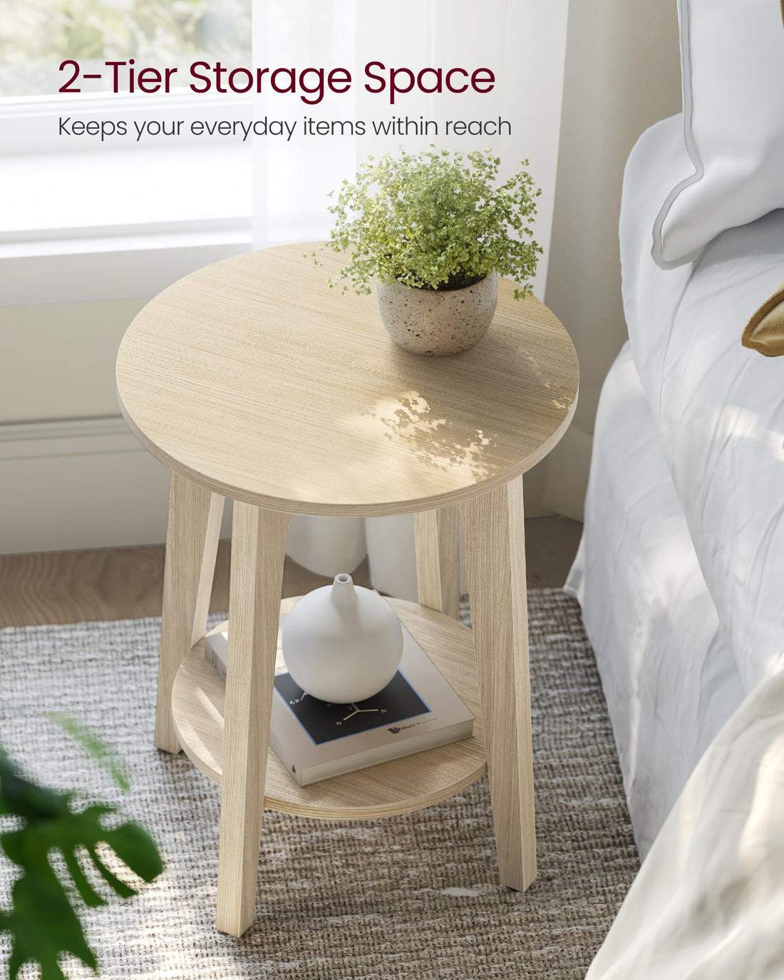 VASAGLE Round Side Table with Shelf