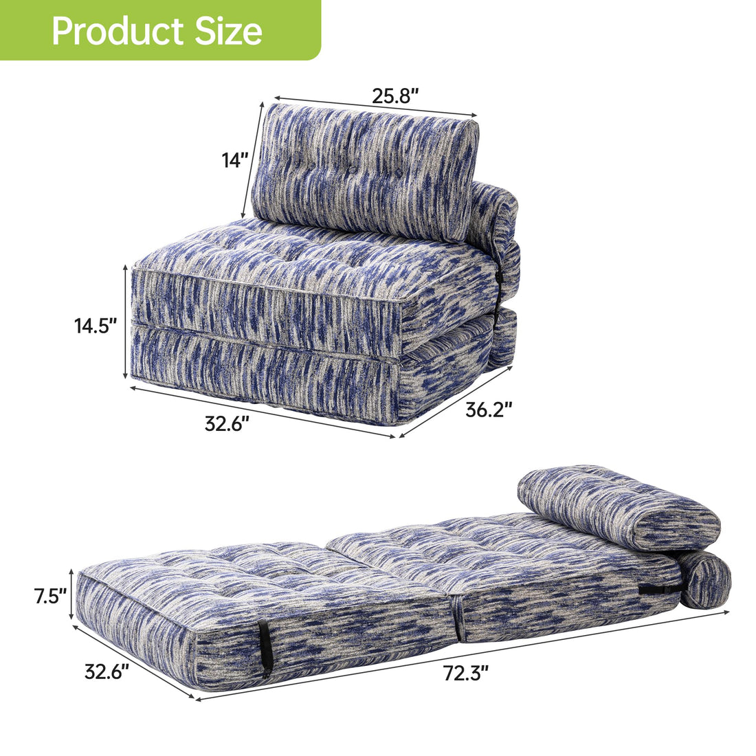 Folding Sofa Bed Chair – Gray