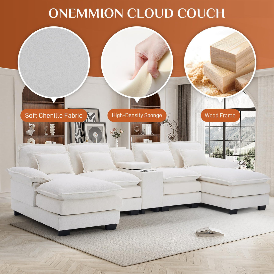 124" U-Shaped Cloud Sofa with USB