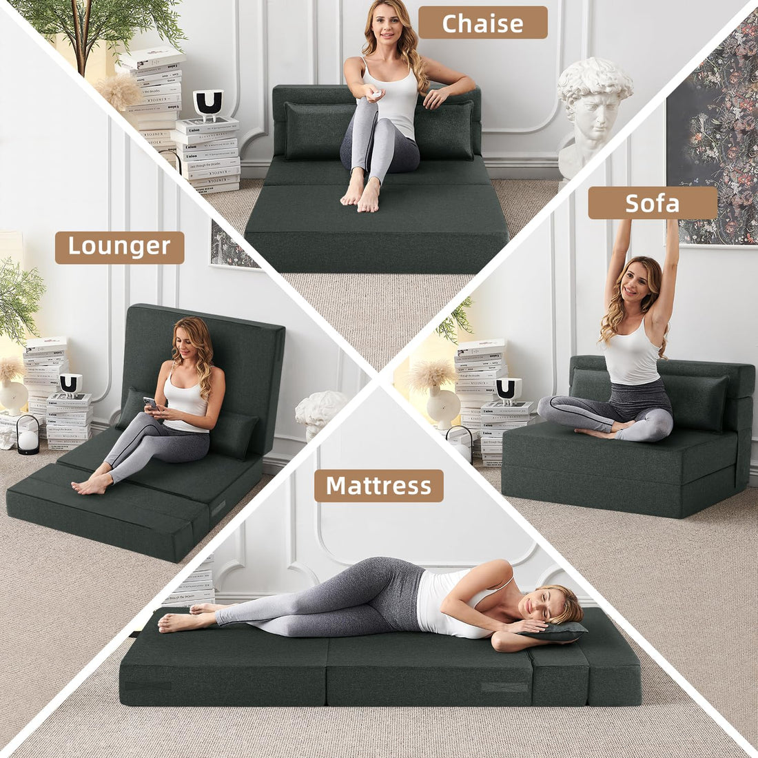FILUXE Foldable Sleeper Chair – Dark Gray