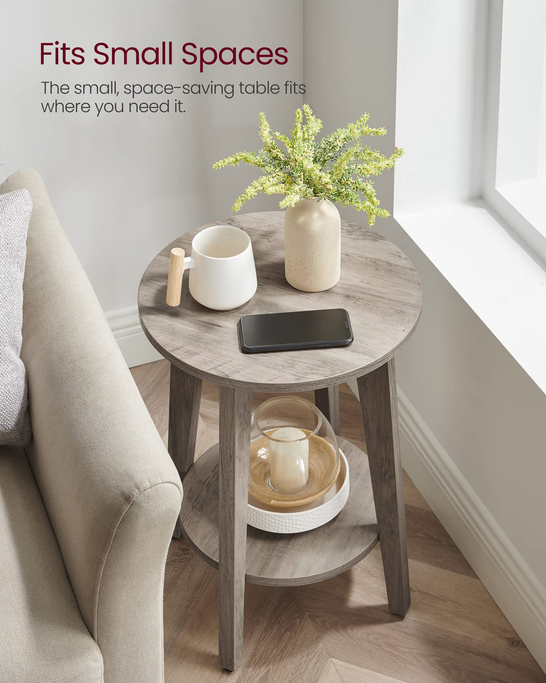 VASAGLE Round Side Table with Shelf