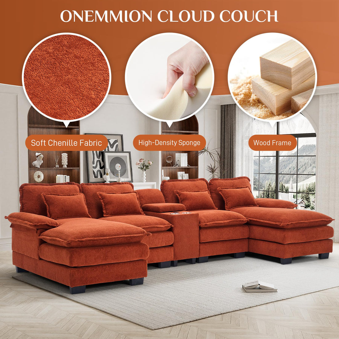 124" U-Shaped Cloud Sofa with USB