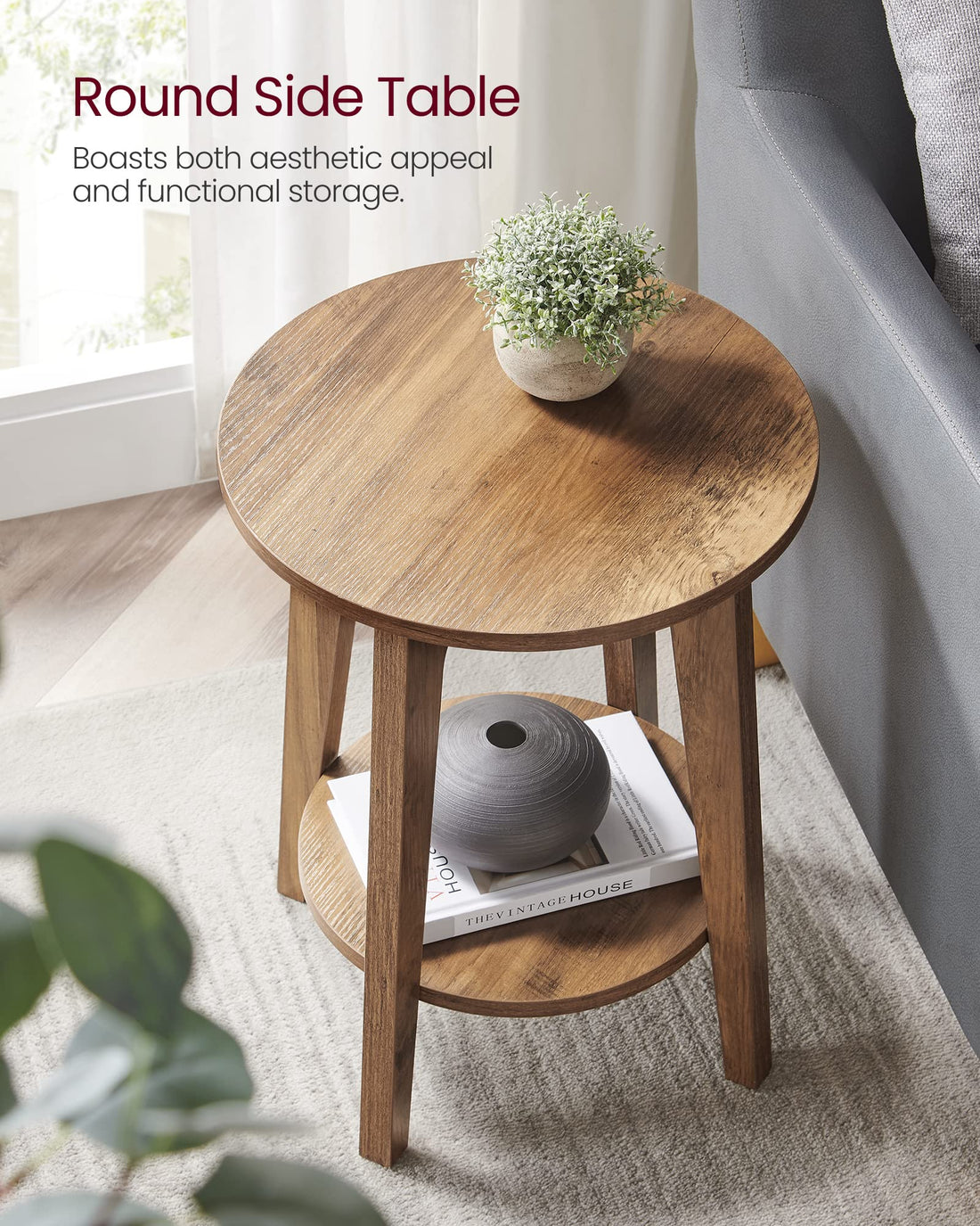 VASAGLE Round Side Table with Shelf