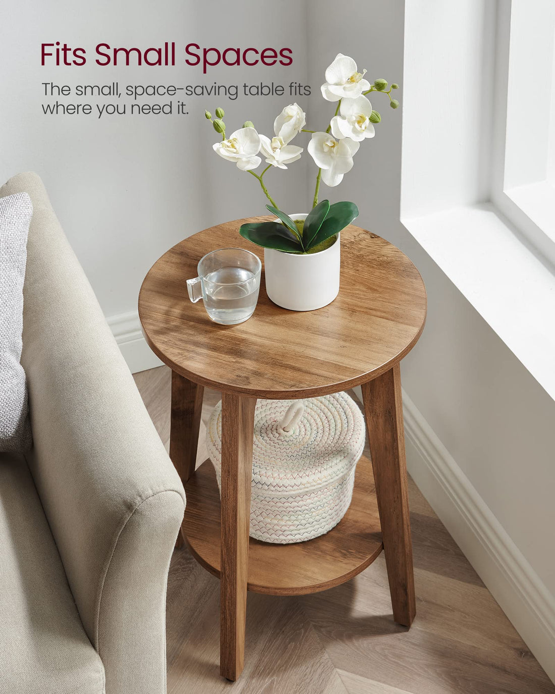VASAGLE Round Side Table with Shelf