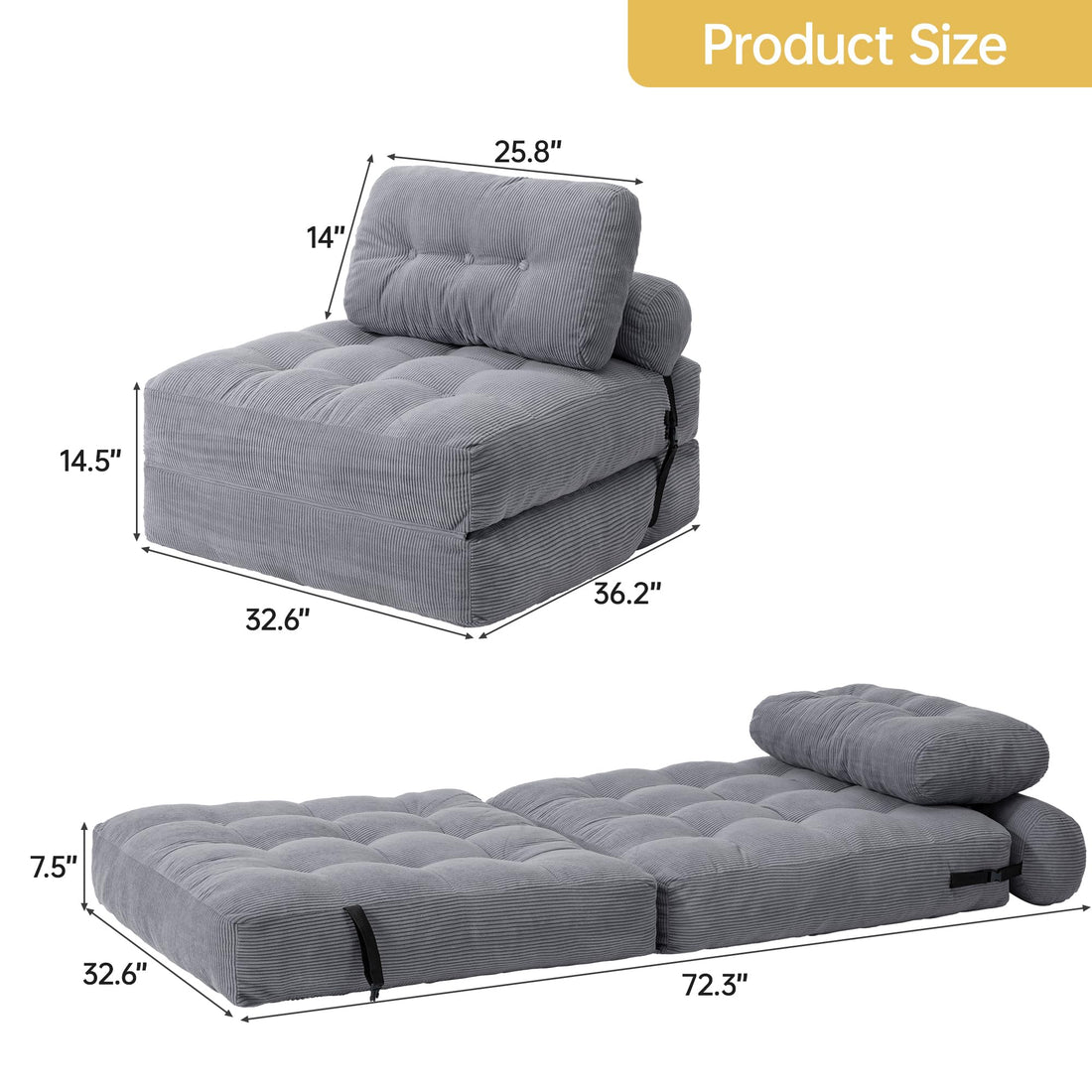 Folding Sleeper Chair Bed – Grey