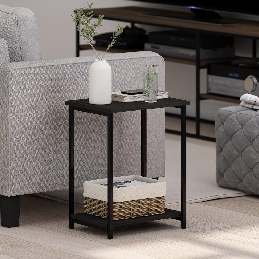 Furinno Simplistic Set of 2 End Table, Espresso/Black