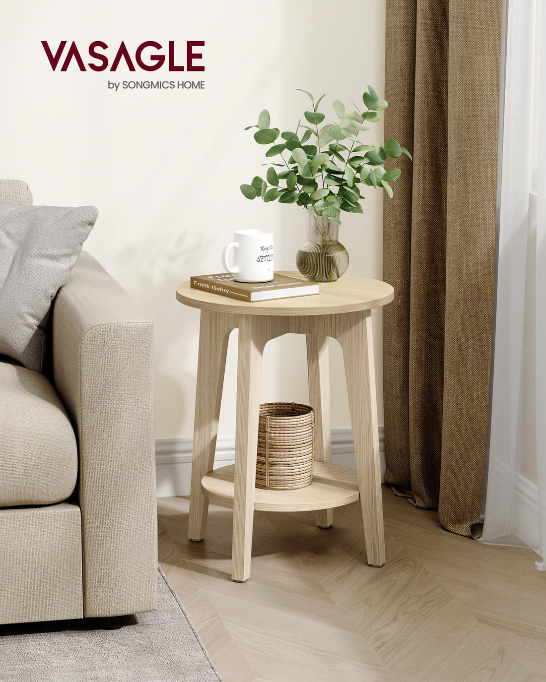 VASAGLE Round Side Table with Shelf