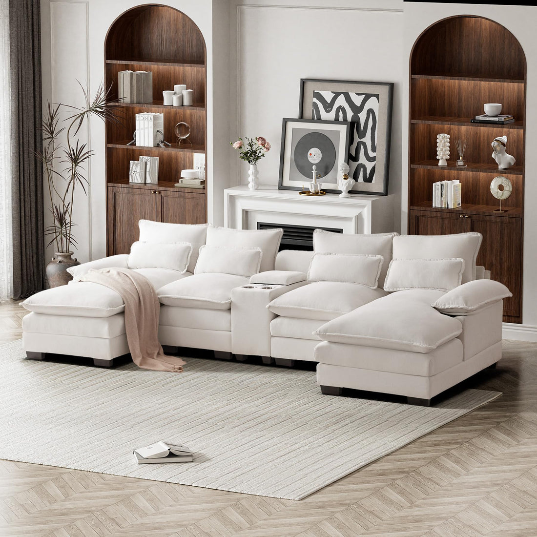 124" U-Shaped Cloud Sofa with USB