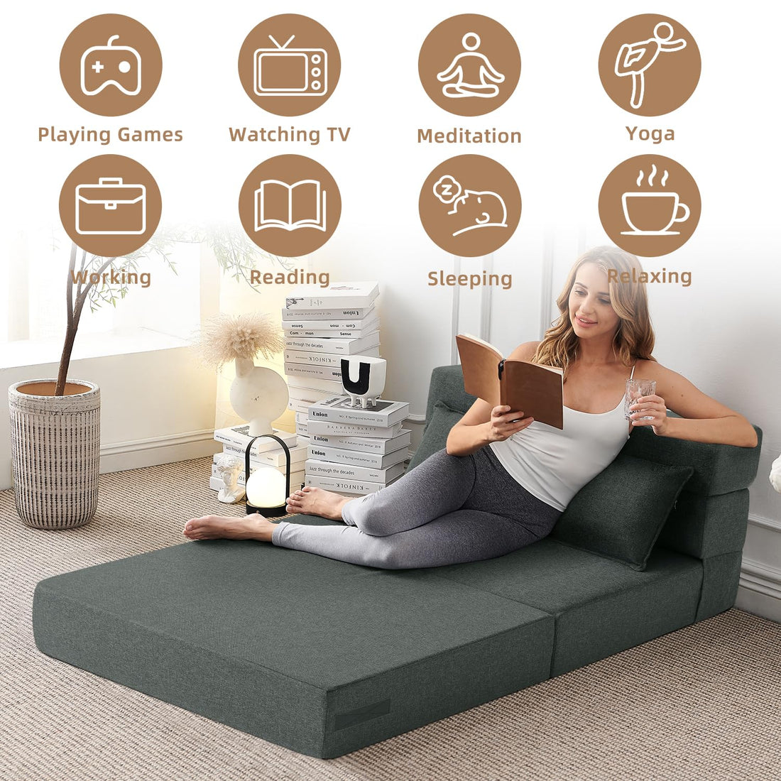 FILUXE Foldable Sleeper Chair – Dark Gray