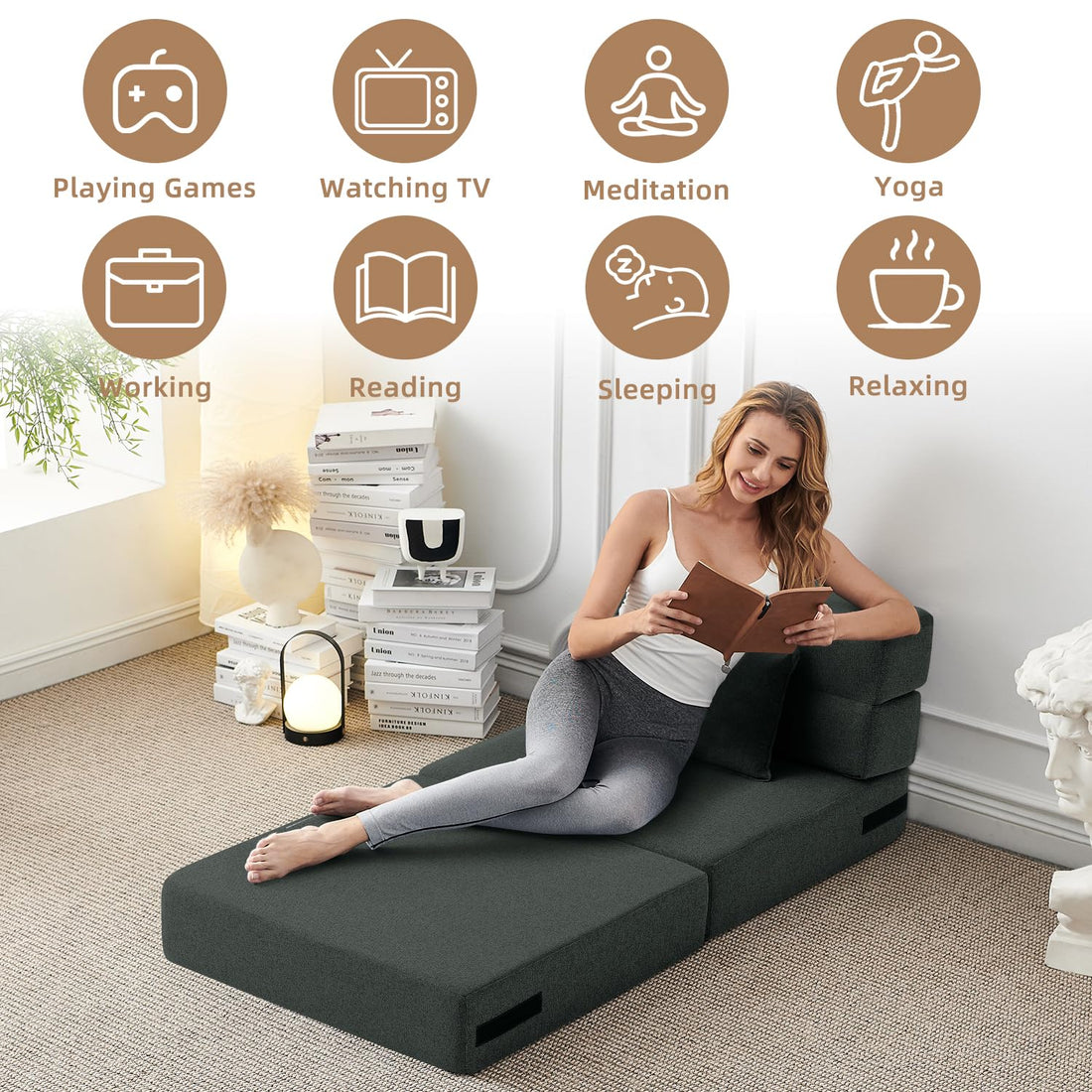 FILUXE Foldable Sleeper Chair – Dark Gray