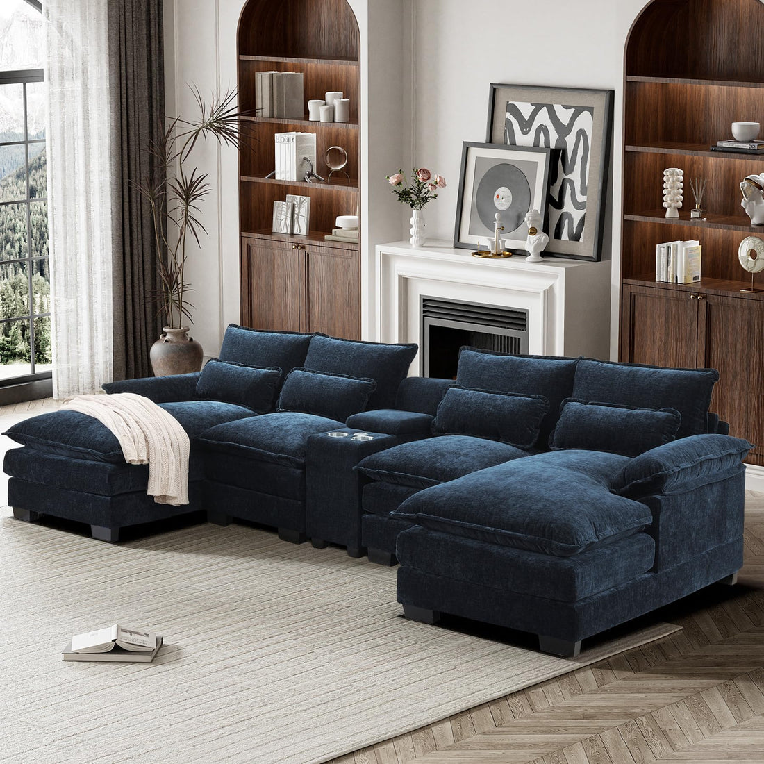 124" U-Shaped Cloud Sofa with USB