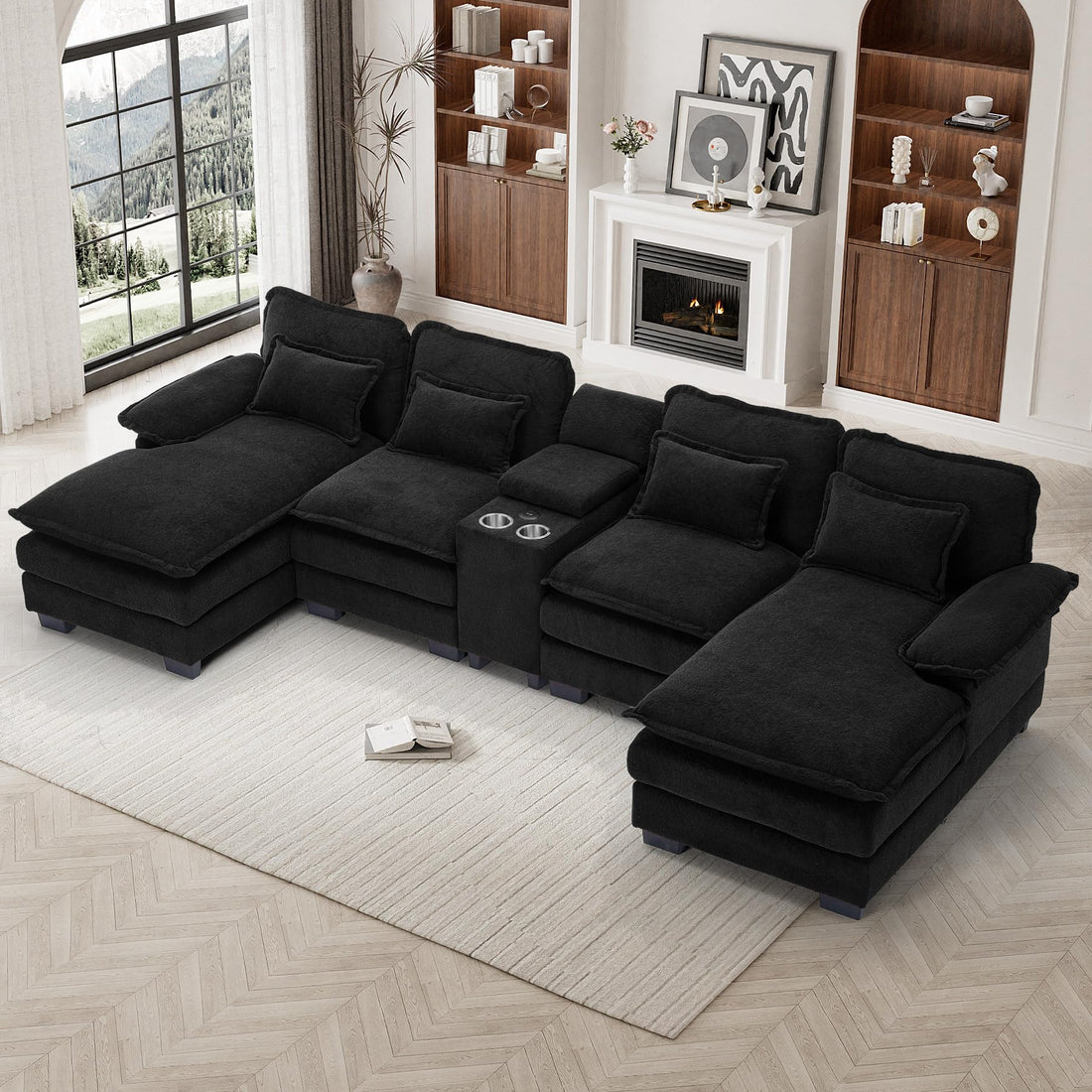 124" U-Shaped Cloud Sofa with USB