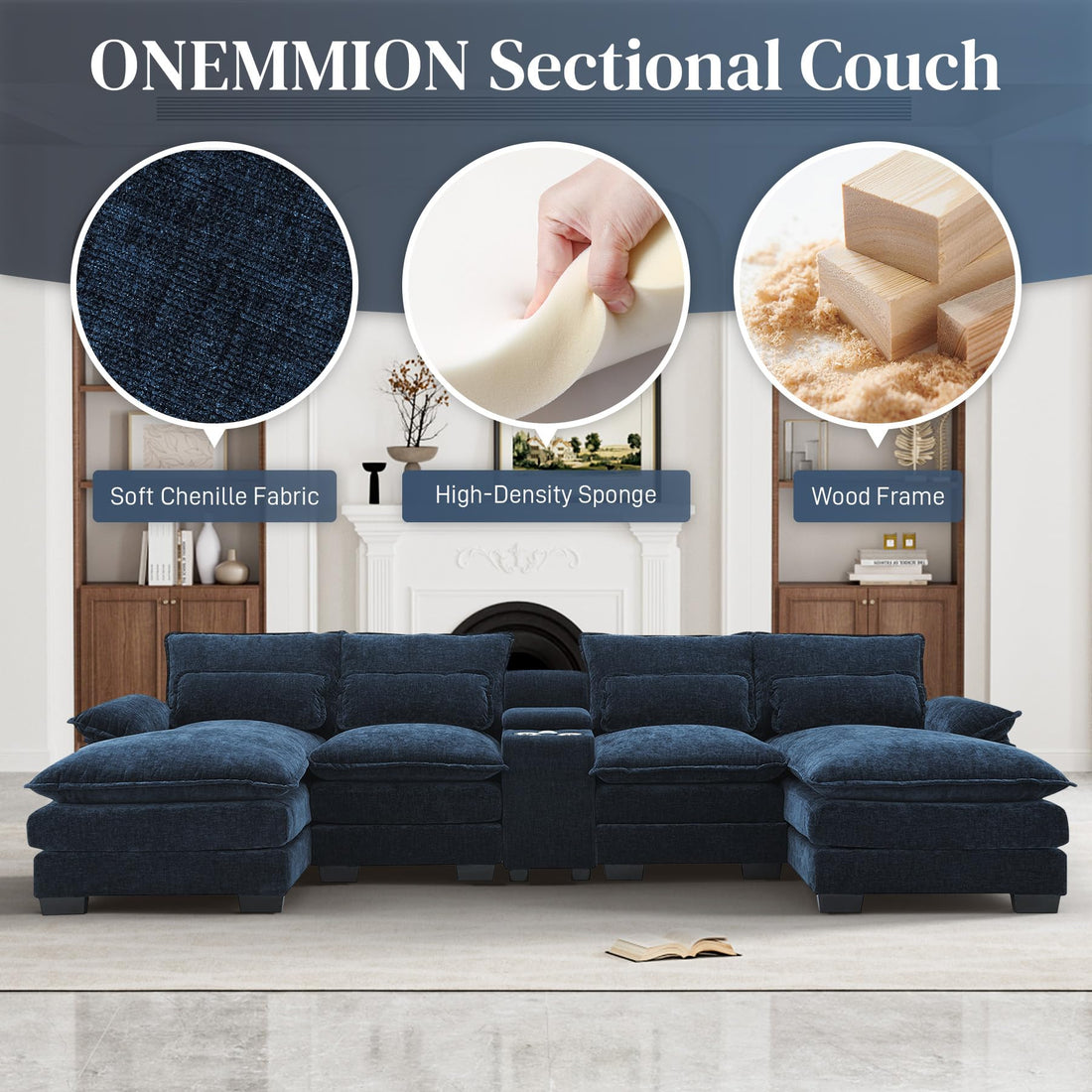 124" U-Shaped Cloud Sofa with USB