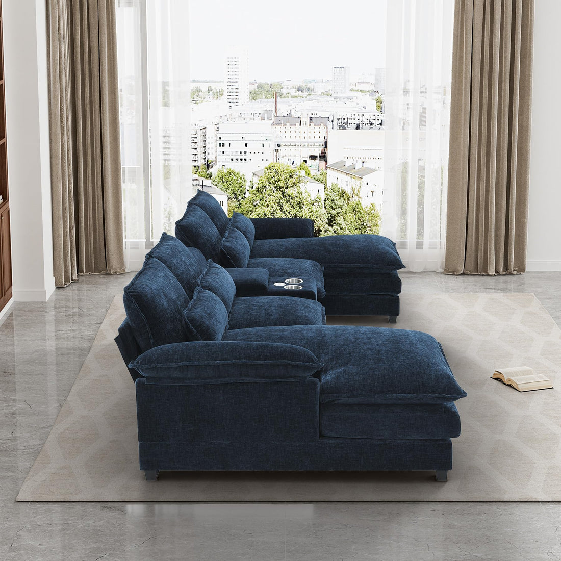 124" U-Shaped Cloud Sofa with USB