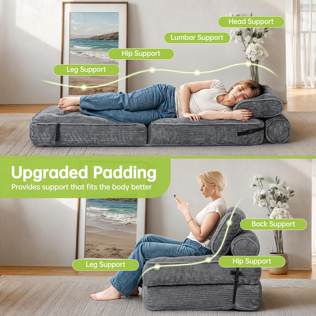 Folding Sofa Bed Chair – Gray