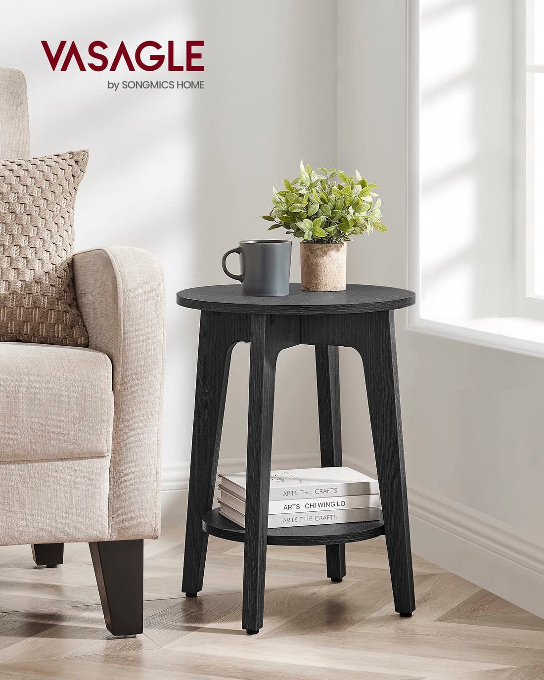 VASAGLE Round Side Table with Shelf