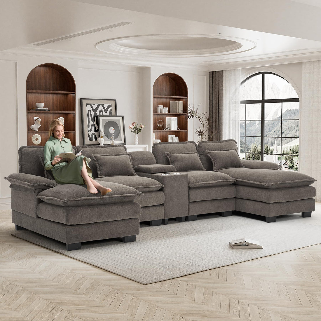 124" U-Shaped Cloud Sofa with USB
