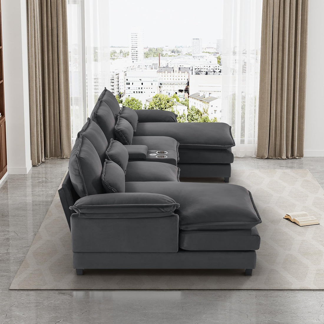 124" U-Shaped Cloud Sofa with USB
