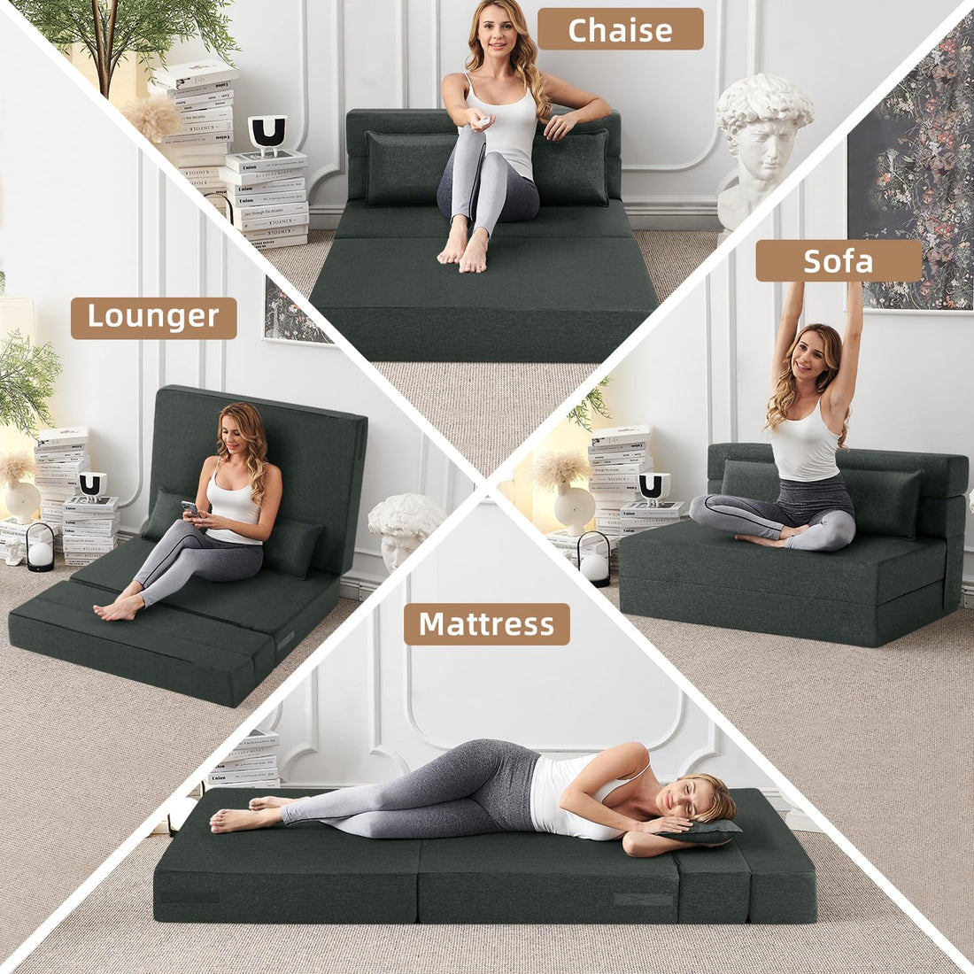 FILUXE Foldable Sleeper Chair – Dark Gray
