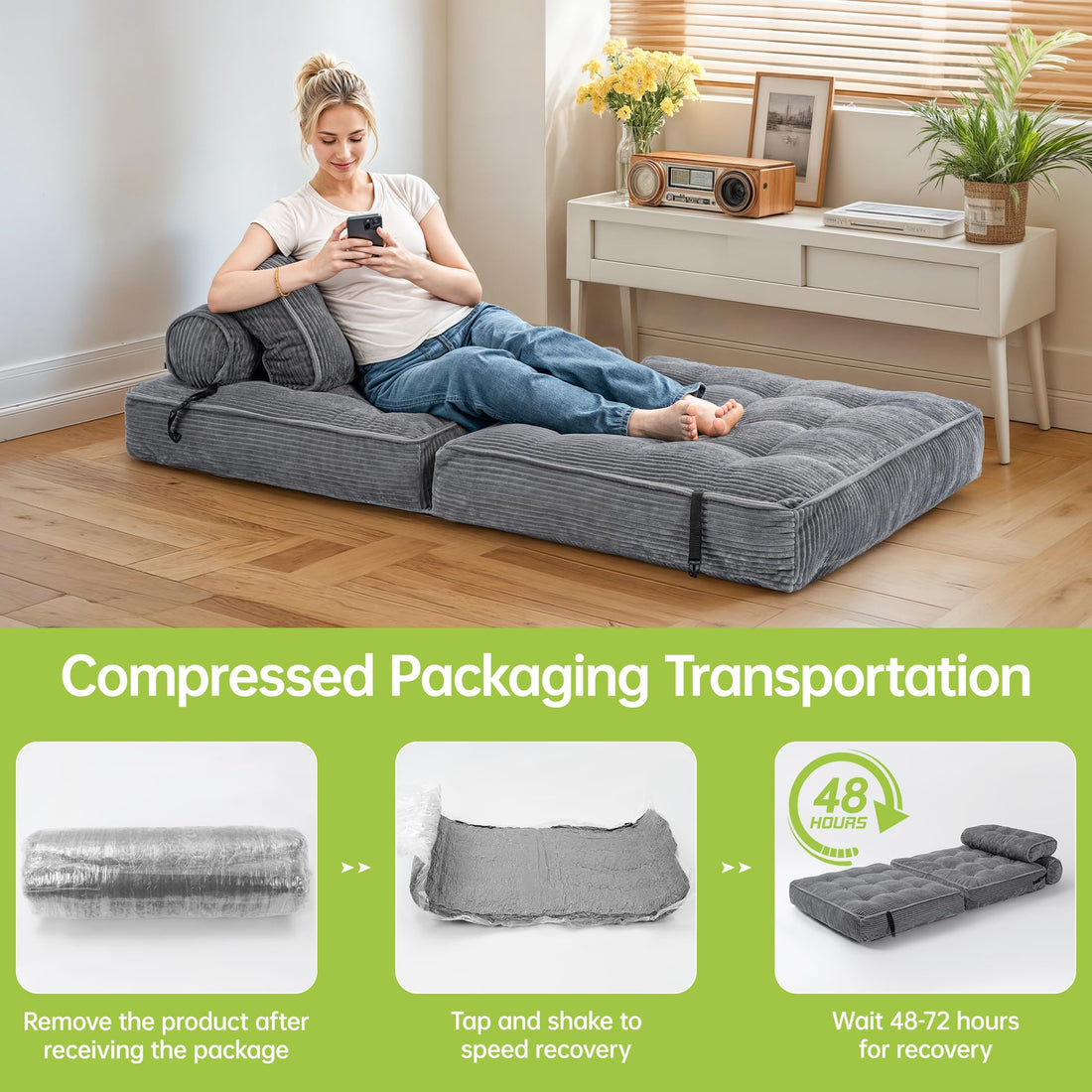 Folding Sofa Bed Chair – Gray