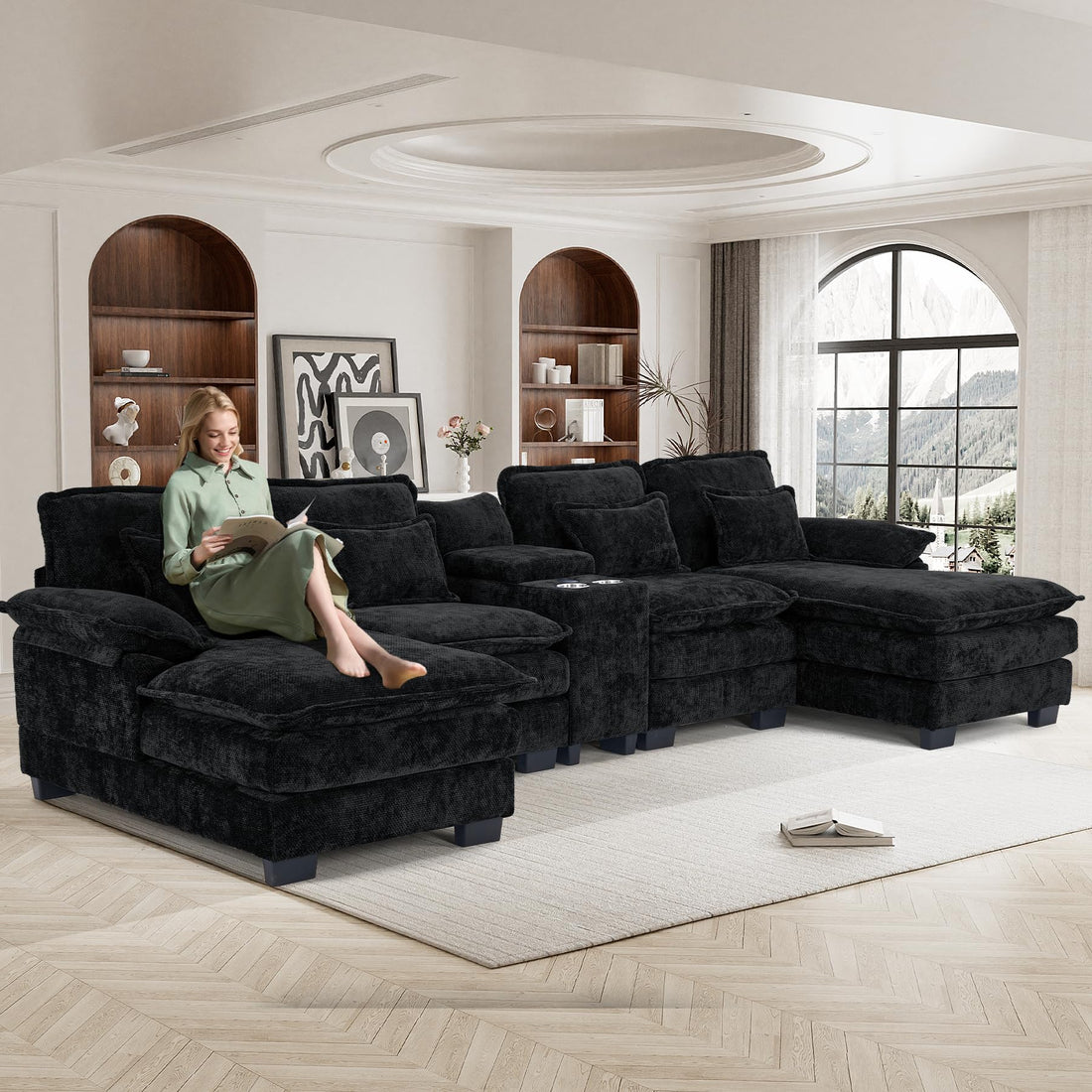 124" U-Shaped Cloud Sofa with USB