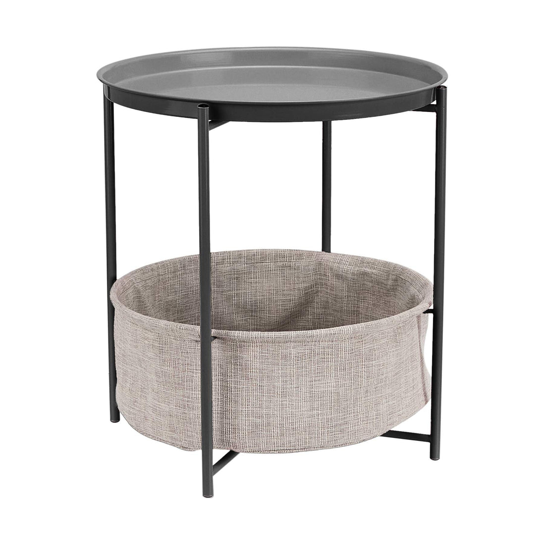 Round Storage Side Table – White/Gray
