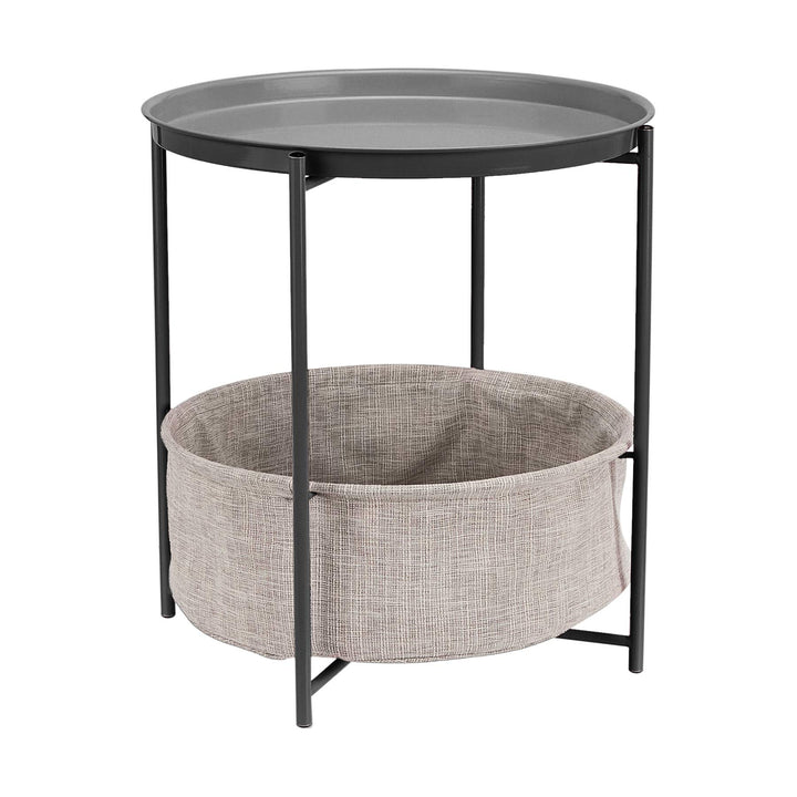 Round Storage Side Table – White/Gray