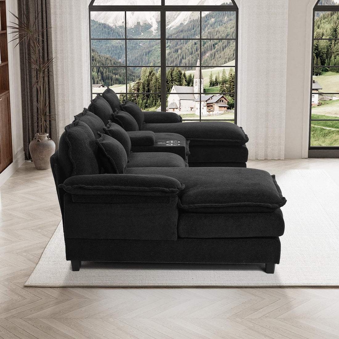 124" U-Shaped Cloud Sofa with USB