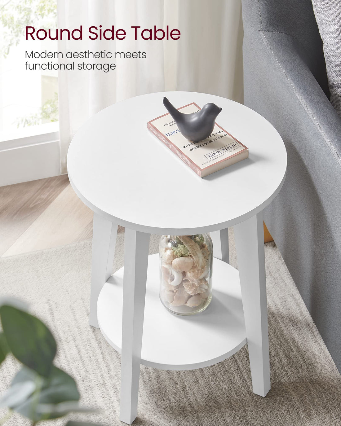 VASAGLE Round Side Table with Shelf