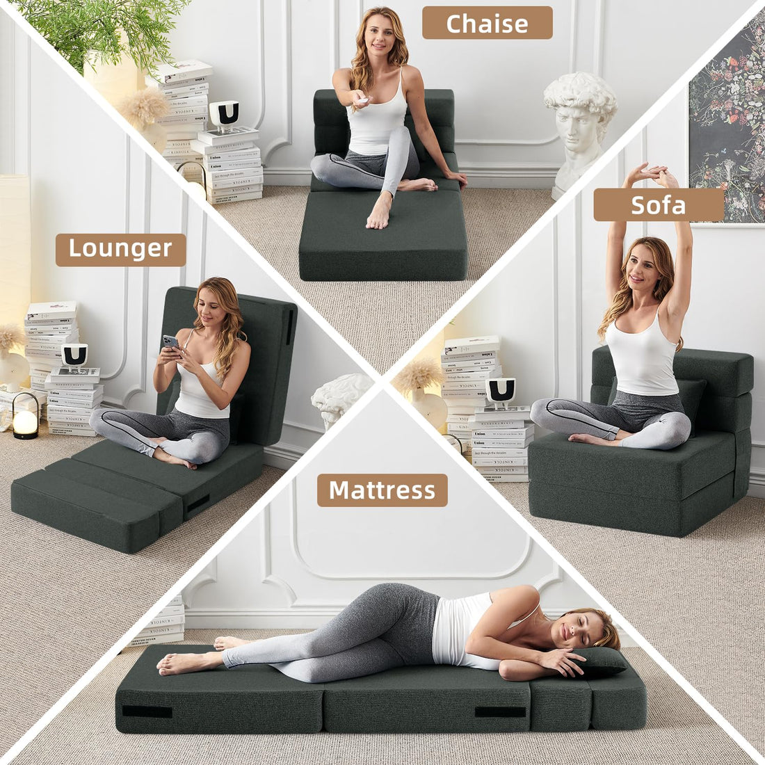 FILUXE Foldable Sleeper Chair – Dark Gray