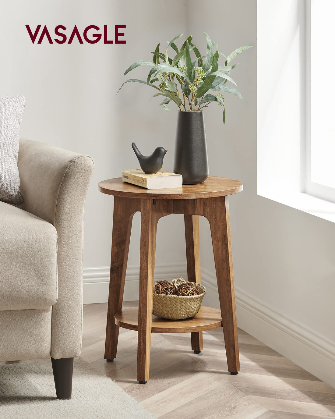 VASAGLE Round Side Table with Shelf