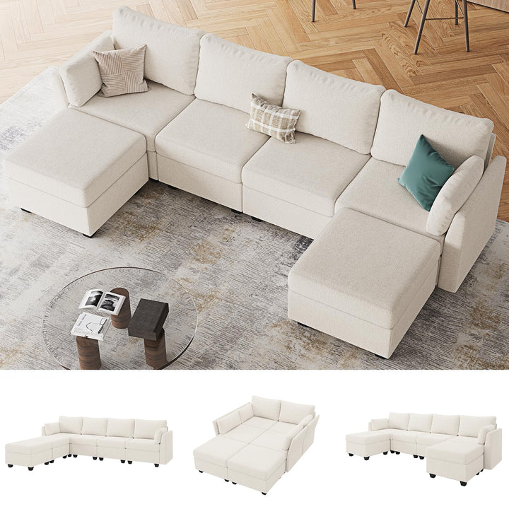 Modular U-Shaped Sofa, Beige