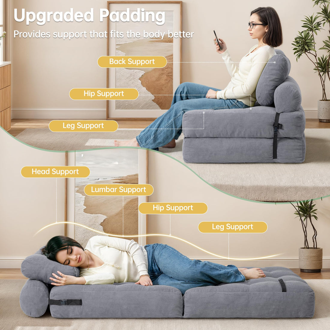 Folding Sleeper Chair Bed – Grey