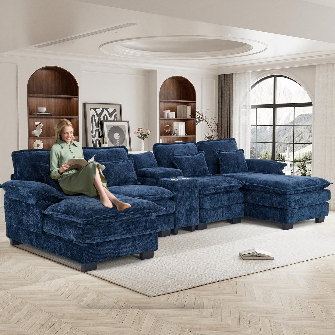 124" U-Shaped Cloud Sofa with USB