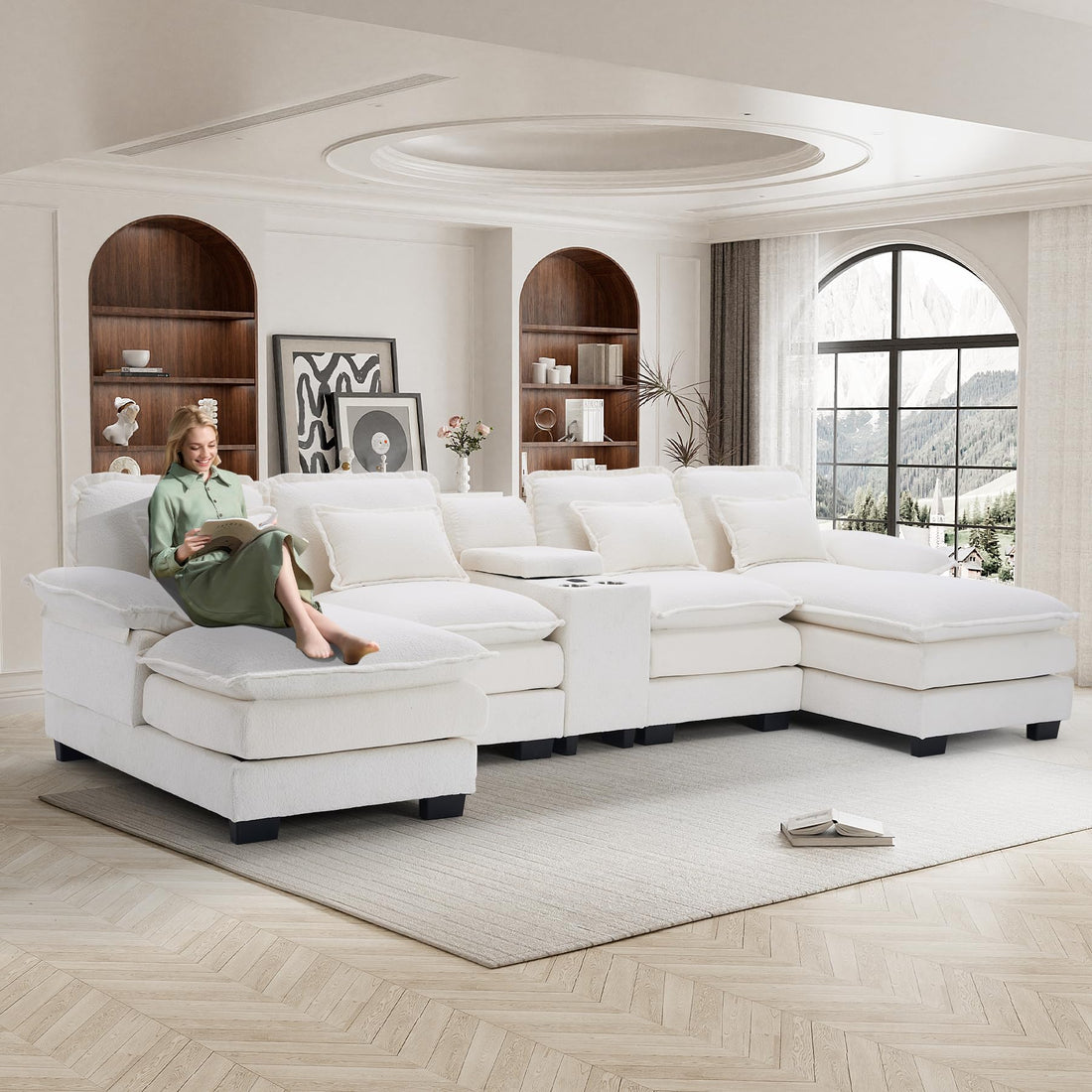 124" U-Shaped Cloud Sofa with USB